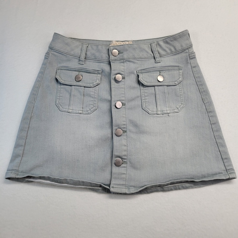 Altar'd State Sea Light Blue Button Front Denim Mini Skirt Size Small